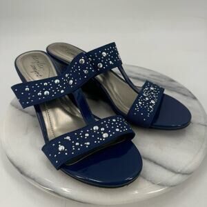 Blue silver wedge sandals